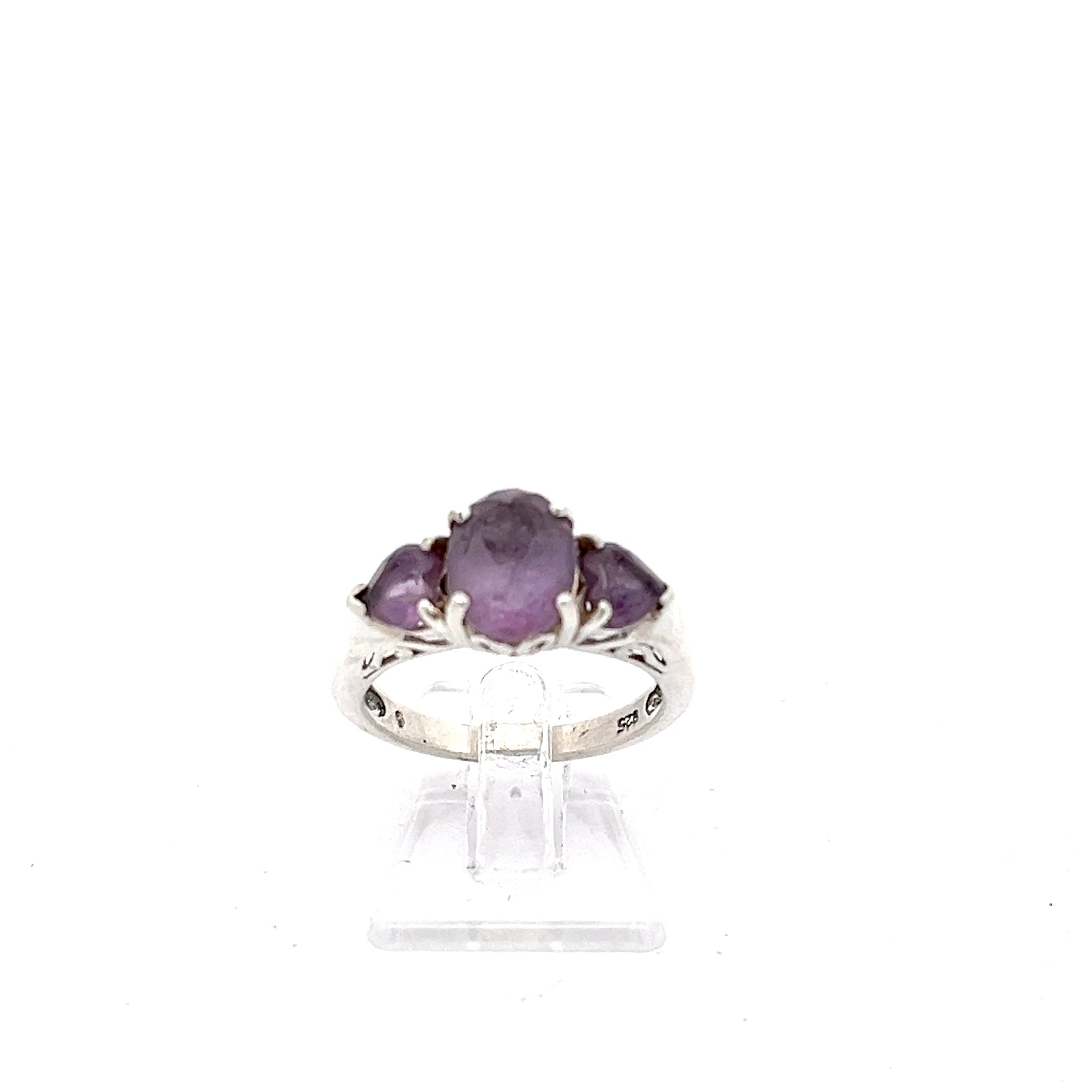 Filigraner Ring mit Herzgalerie und lila Steinen Silber 925 *53