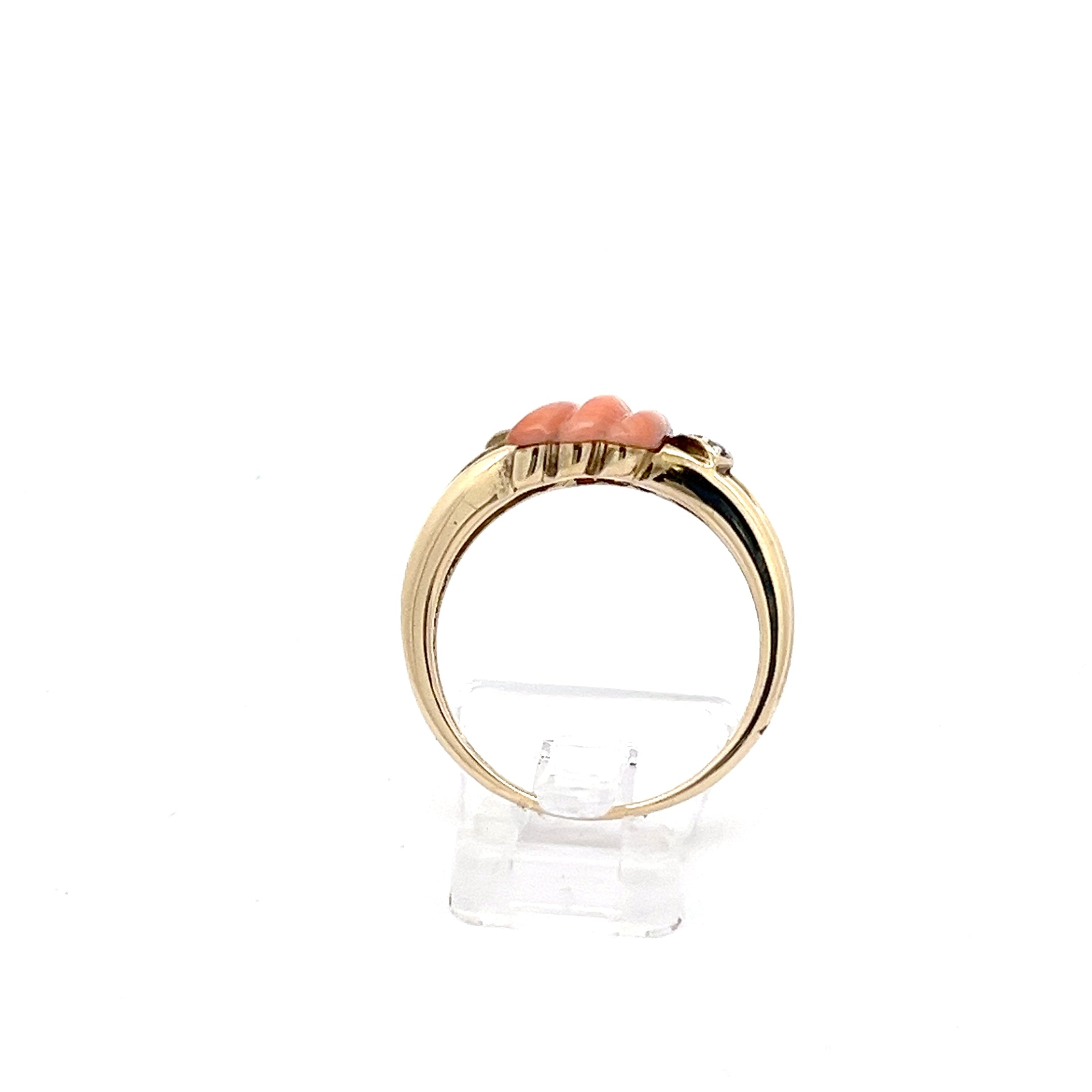 Damenring Gelb Gold mit Farbstein orange und Diamanten *56