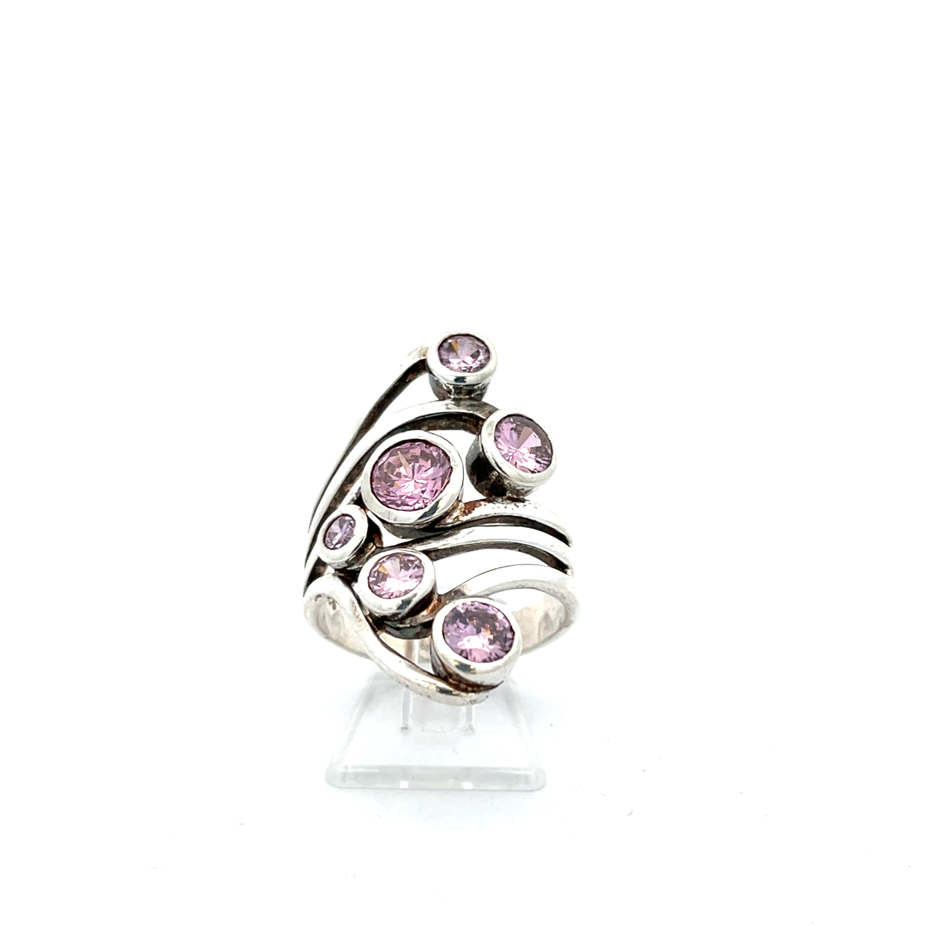 Damenring Sterling Silber 925 mit rosa Farbsteinen *58