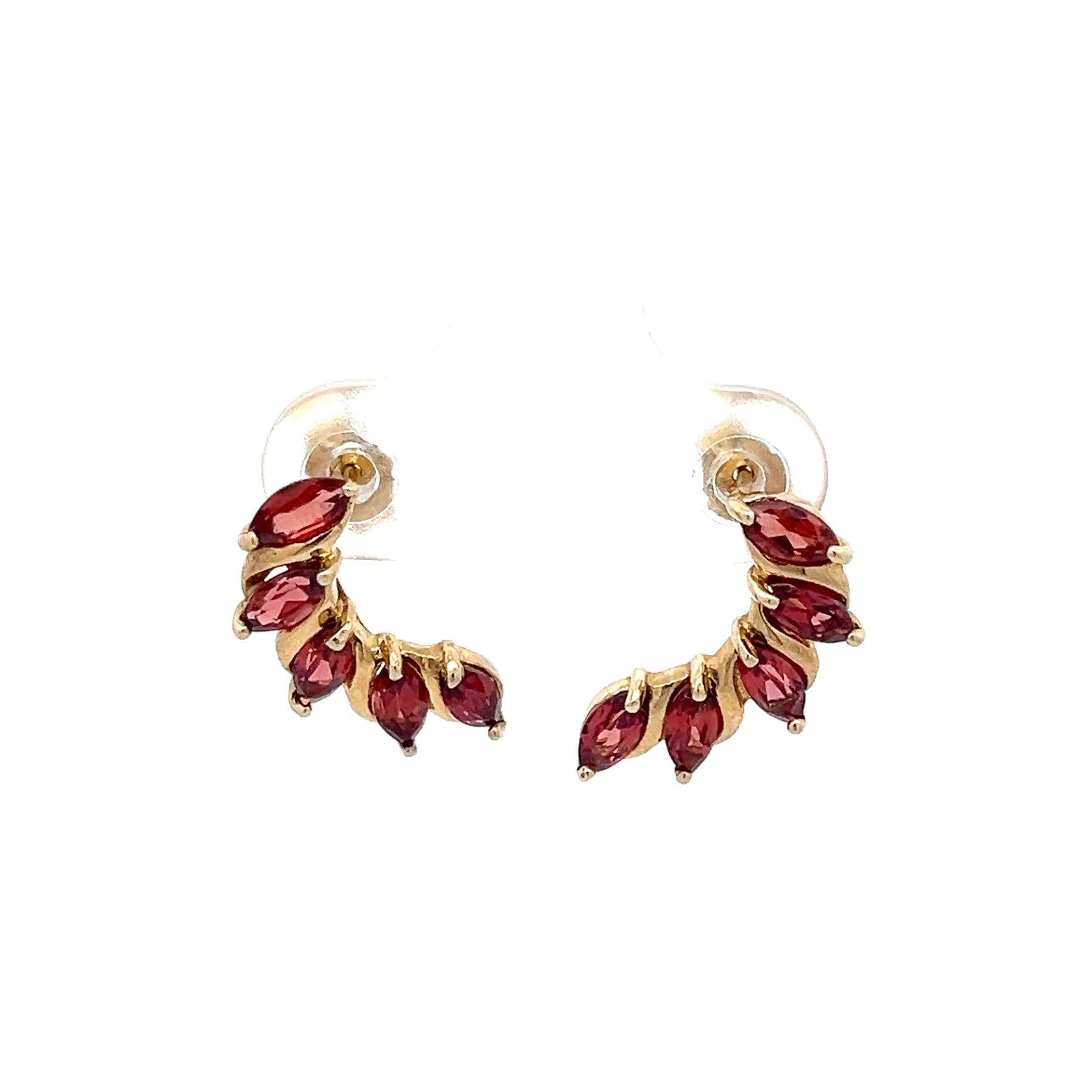 Ear Climber Blatt-/ Leaf-Design Ohrringe Gold mit granatroten Zirkonia 333 8 Karat