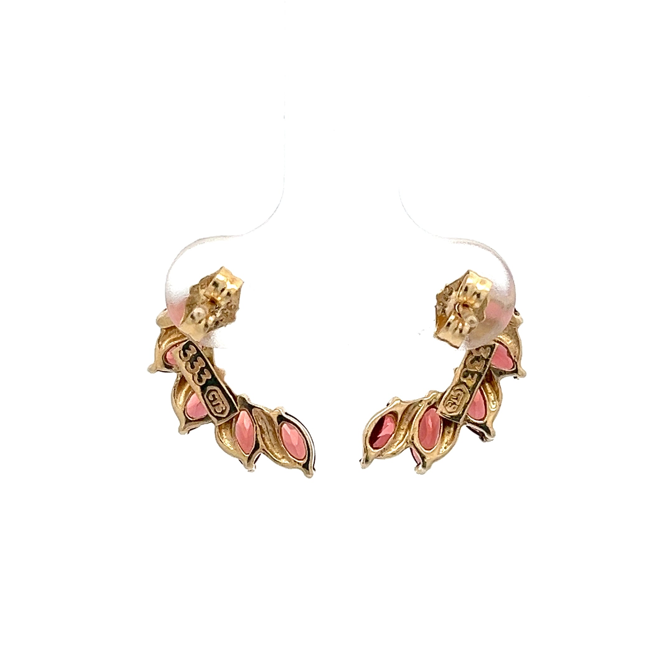Ear Climber Blatt-/ Leaf-Design Ohrringe Gold mit granatroten Zirkonia 333 8 Karat