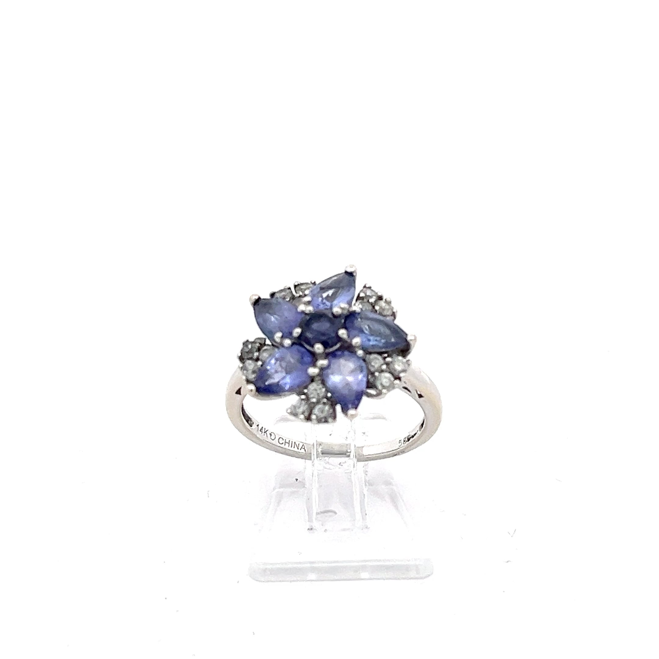 Weißgold Damenring 585 Blume lila Schmuck *53