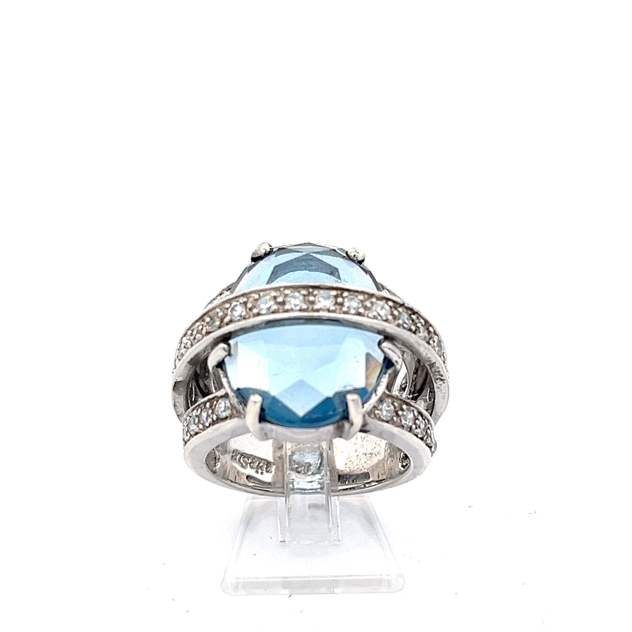 Sterling Silber Ring 925 Zirkonia blauer Stein *58