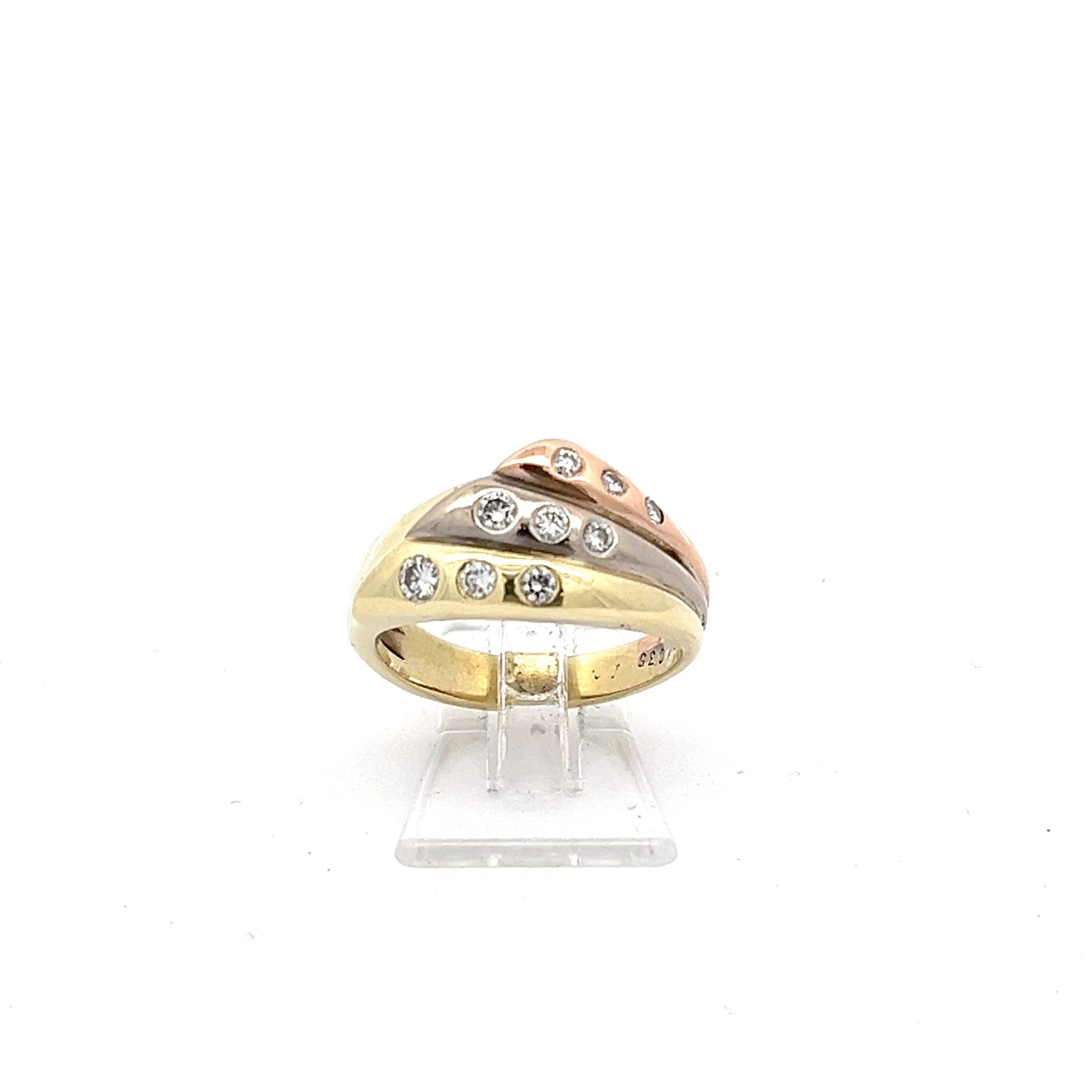 Tricolor Gold Ring mit Brillanten 585 14 Karat *55