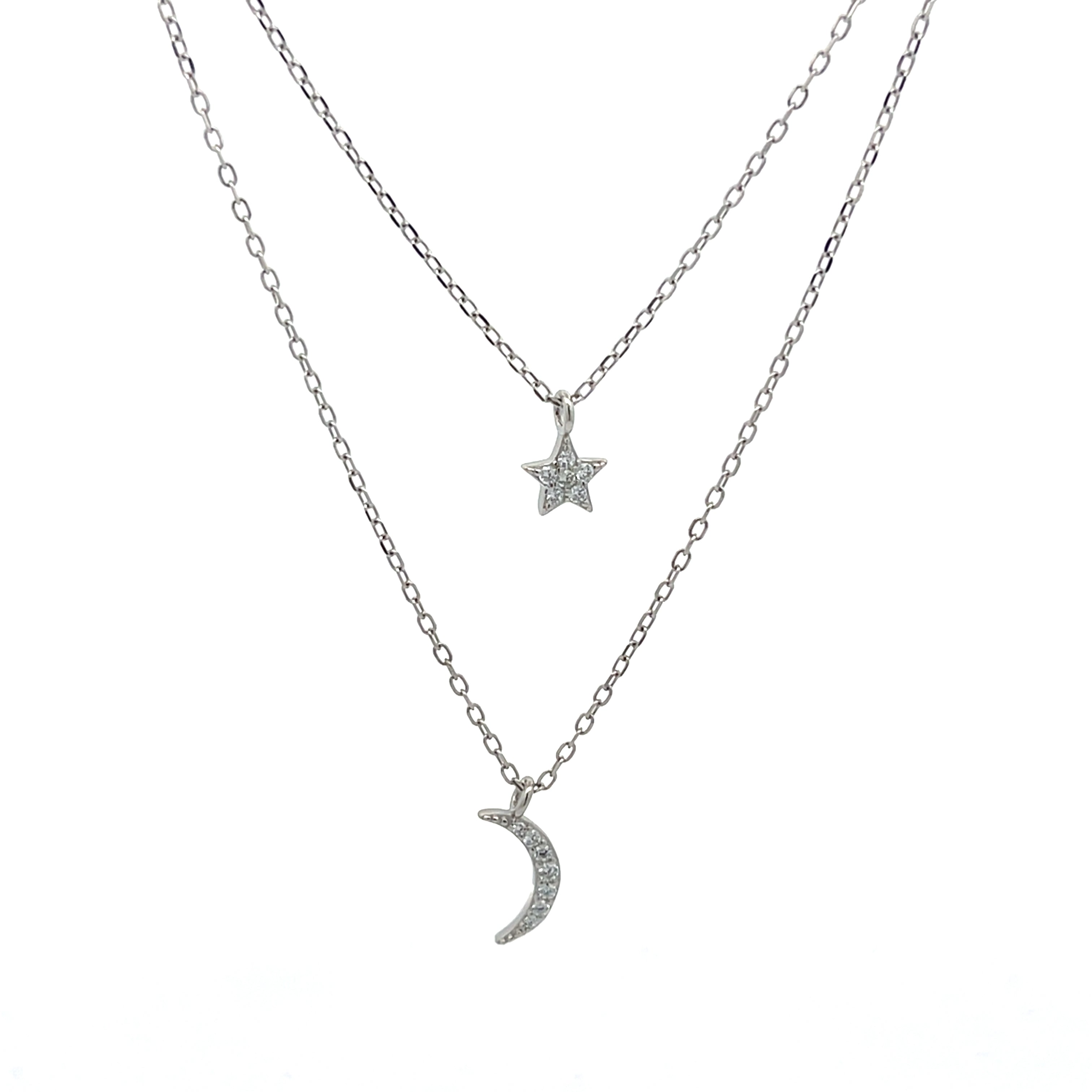 Layerkette Sterling Silber 925 Mond und Sterne