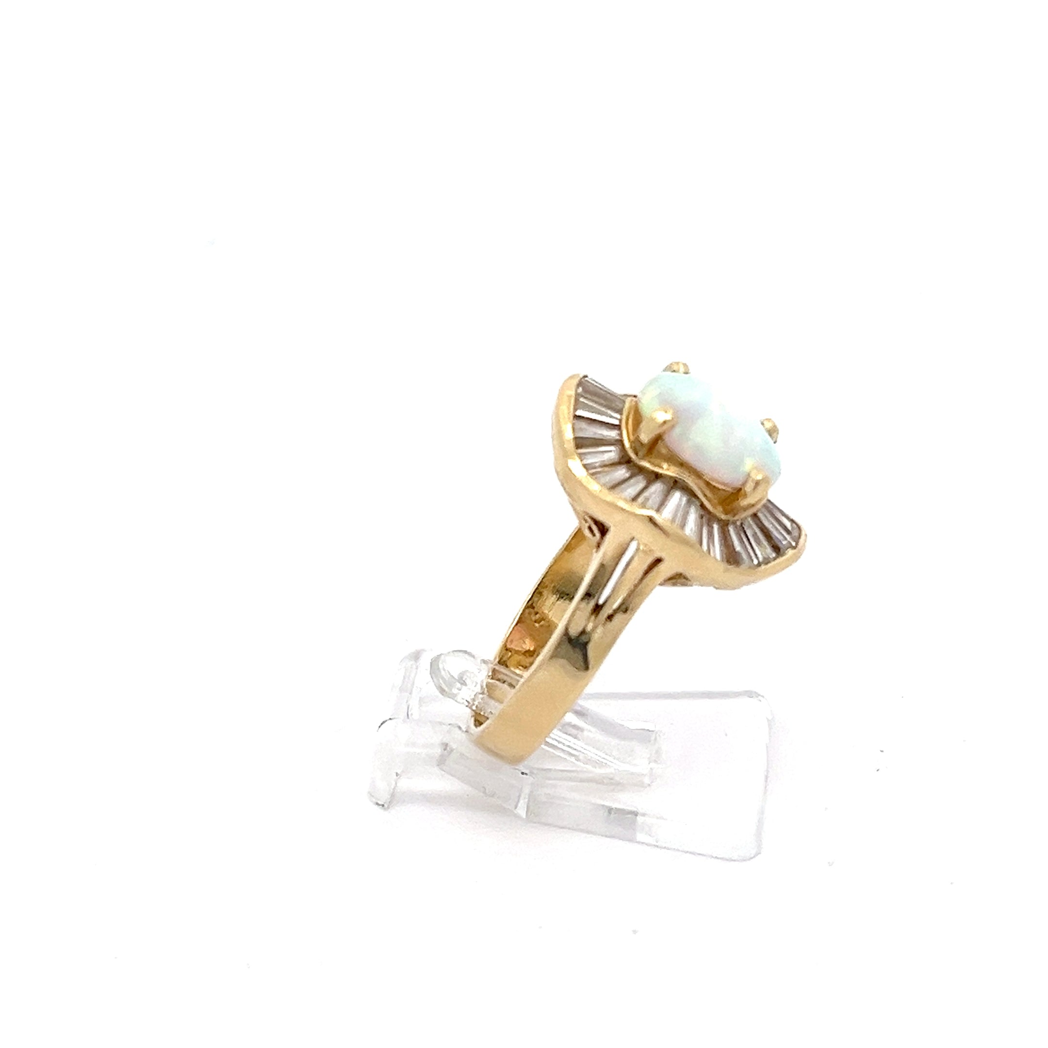 Opal Damen Ring Gelb Gold 585 14 Karat mit Zirkonia *52
