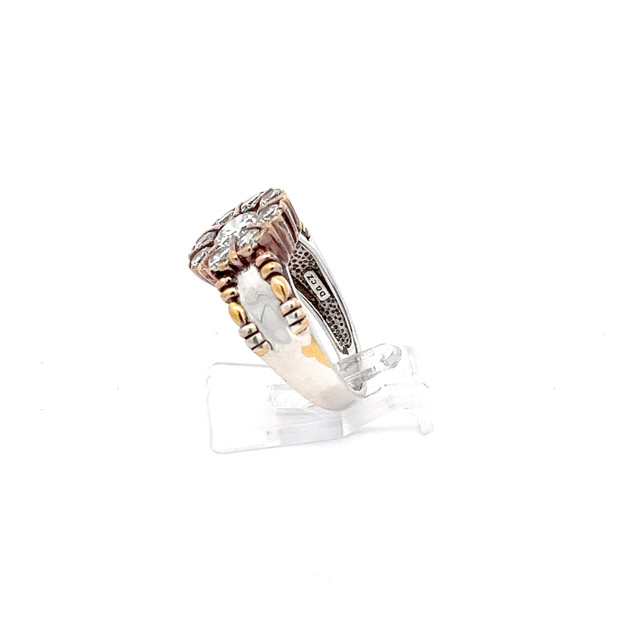 Bicolor Ring mit Blumenmuster mit Zirkonia Sterling Silber 925 *53