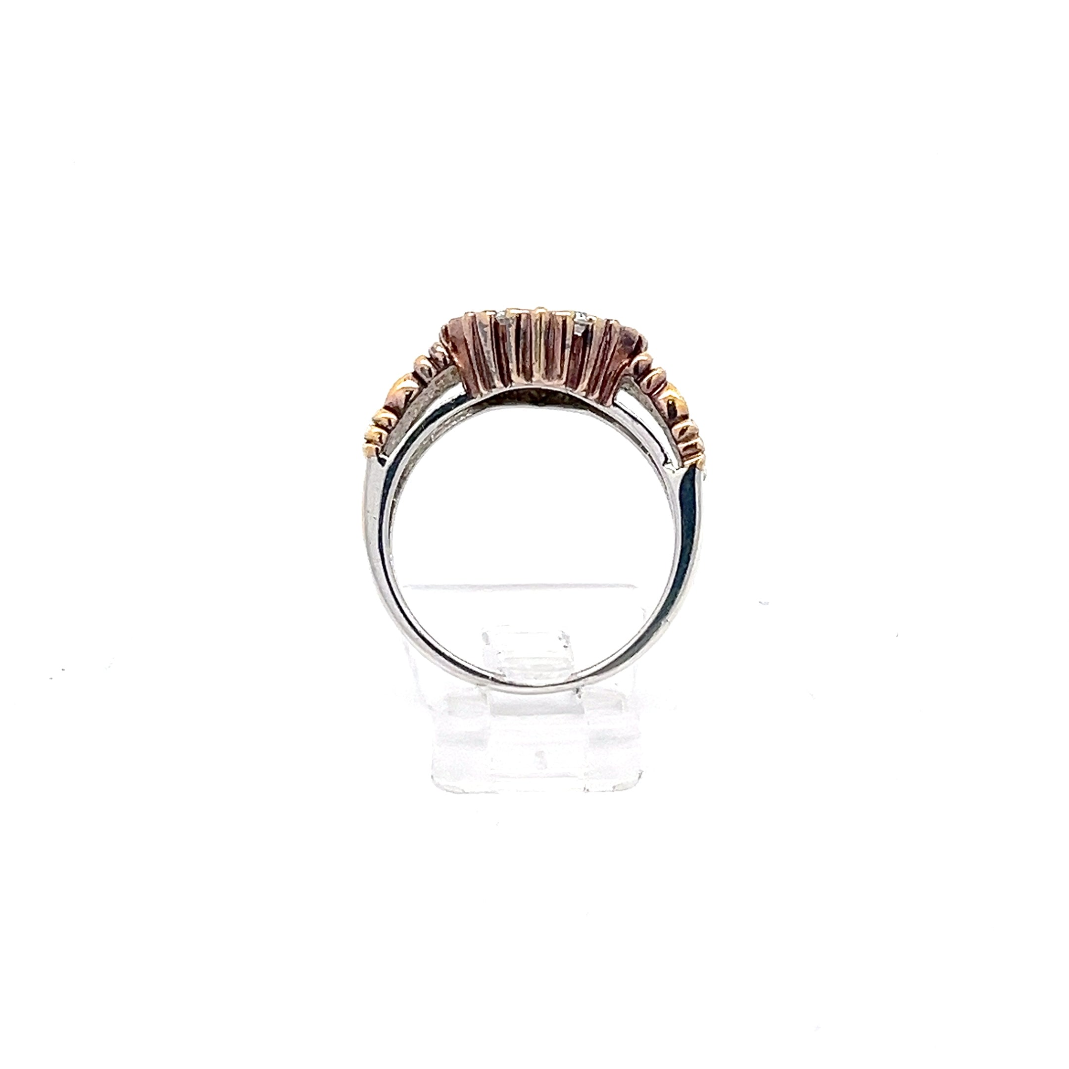 Bicolor Ring mit Blumenmuster mit Zirkonia Sterling Silber 925 *53