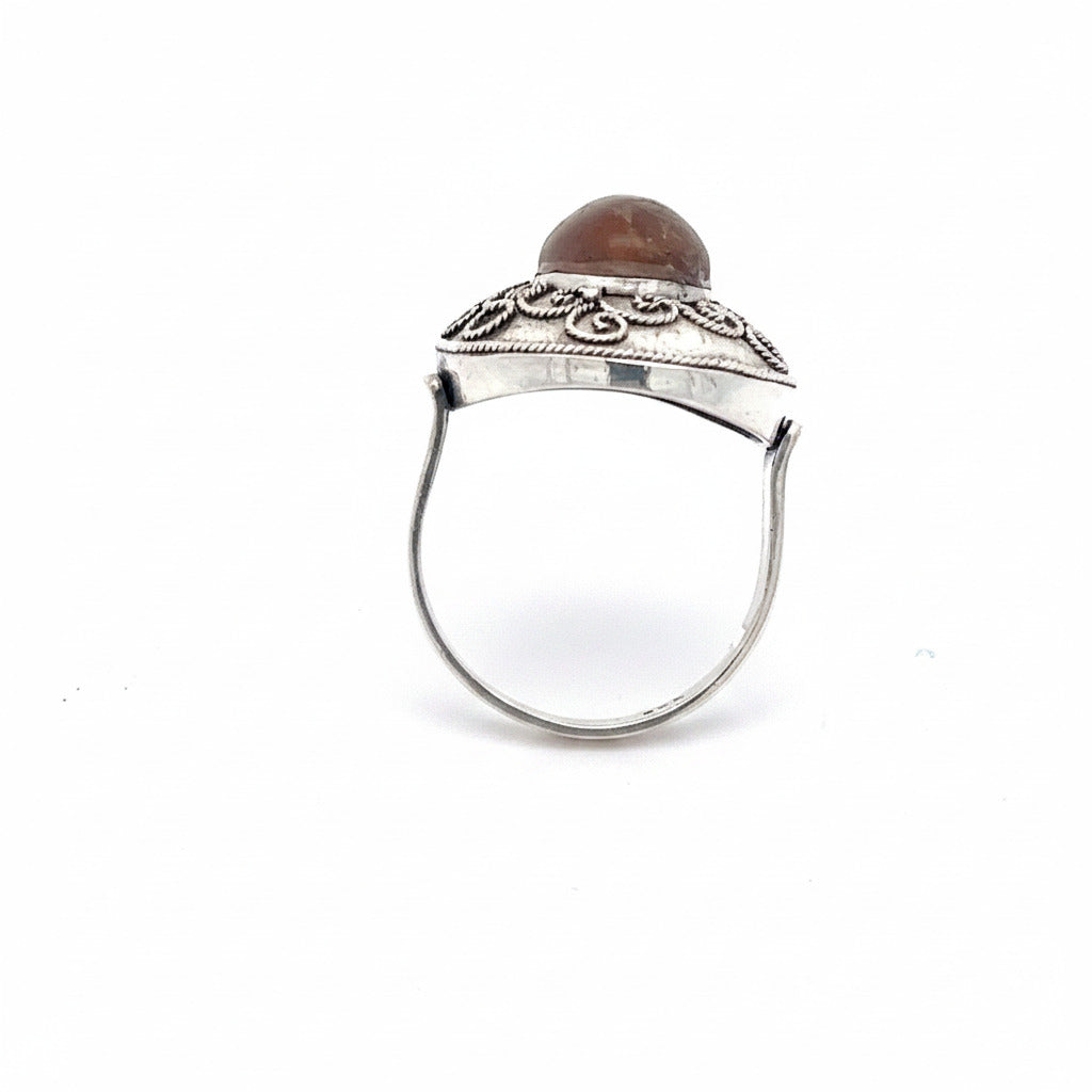 Ornamentaler Vintage Sterling Silber Ring mit braunem Stein *58