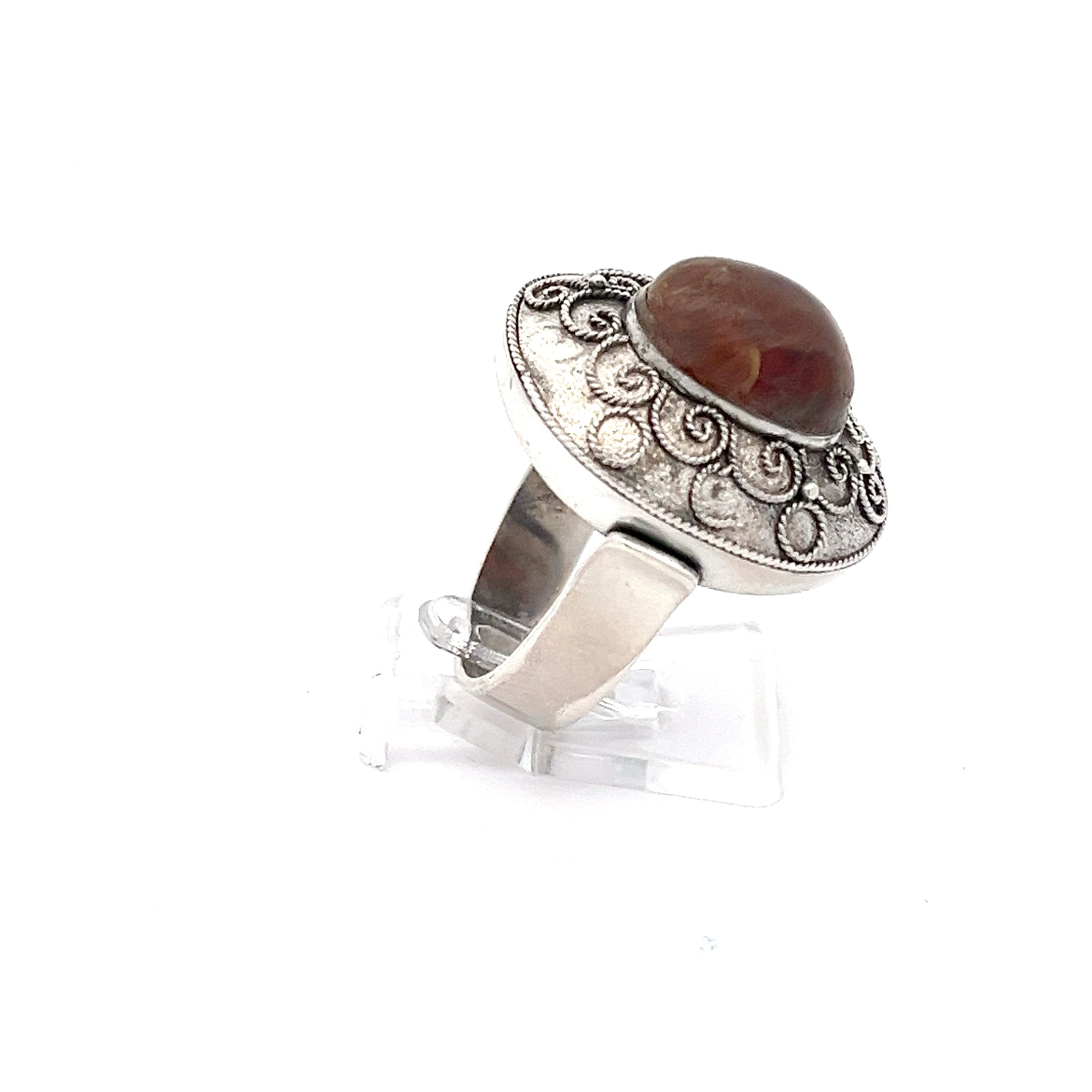 Ornamentaler Vintage Sterling Silber Ring mit braunem Stein *58