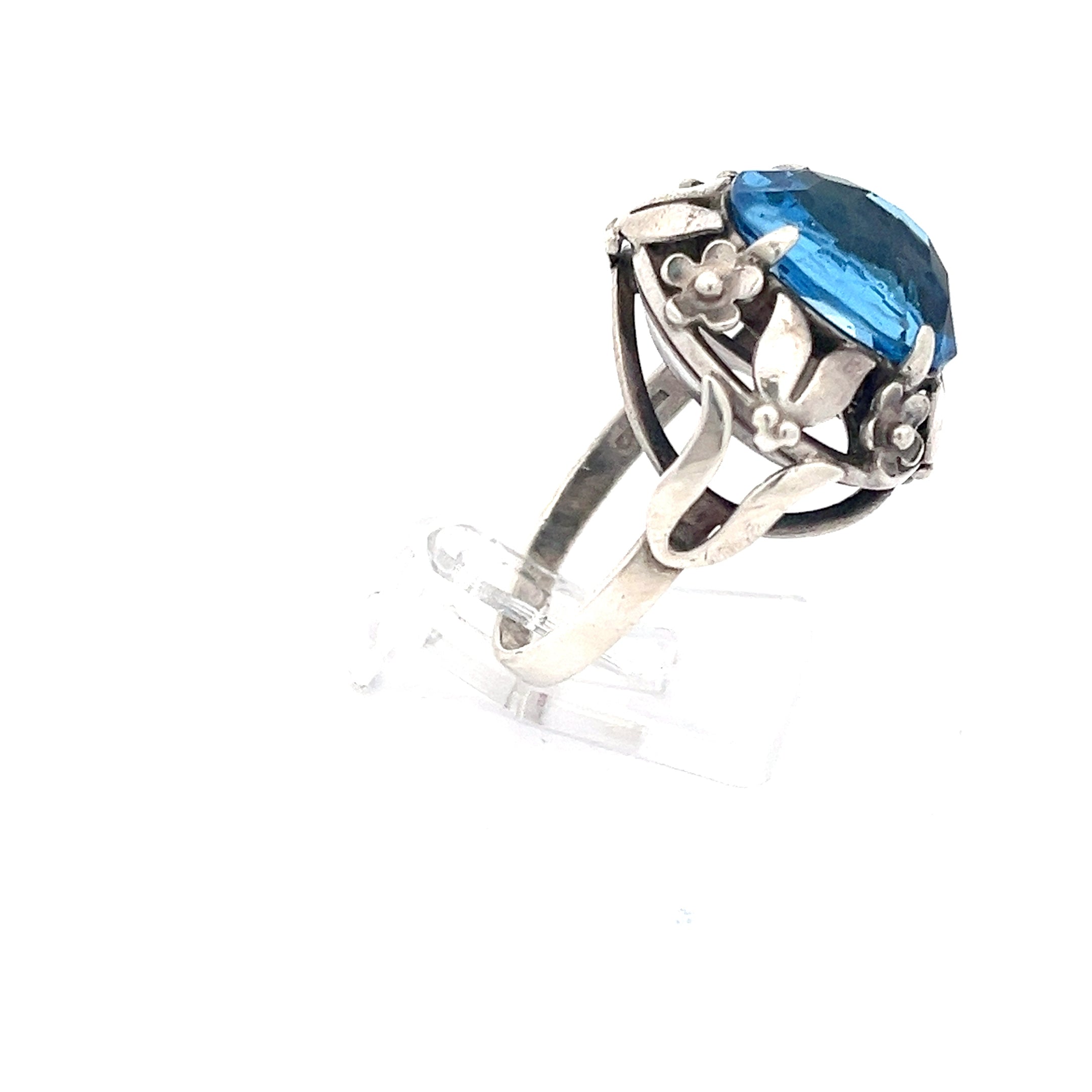 Floraler Vintage Sterling Silber 925 Ring blauer Stein *61