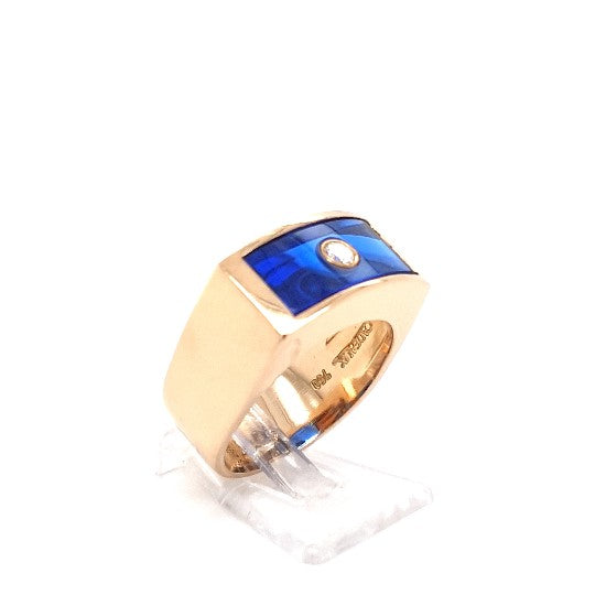 Cadeaux Herren Ring Gelb Gold 750 18 kt Brillant Schmuckstein Blau 196940