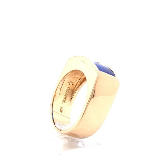 Cadeaux Herren Ring Gelb Gold 750 18 kt Brillant Schmuckstein Blau 196940