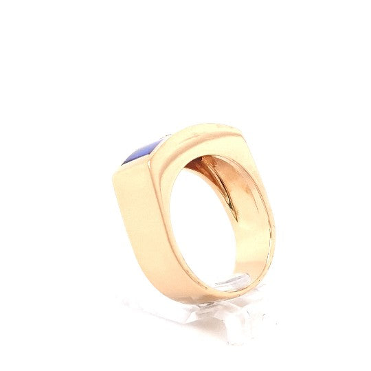 Cadeaux Herren Ring Gelb Gold 750 18 kt Brillant Schmuckstein Blau 196940