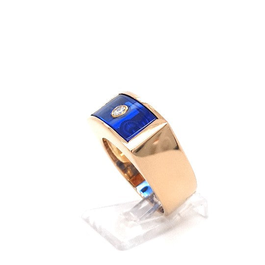 Cadeaux Herren Ring Gelb Gold 750 18 kt Brillant Schmuckstein Blau 196940