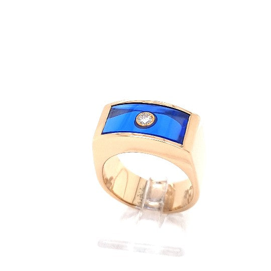 Cadeaux Herren Ring Gelb Gold 750 18 kt Brillant Schmuckstein Blau 196940
