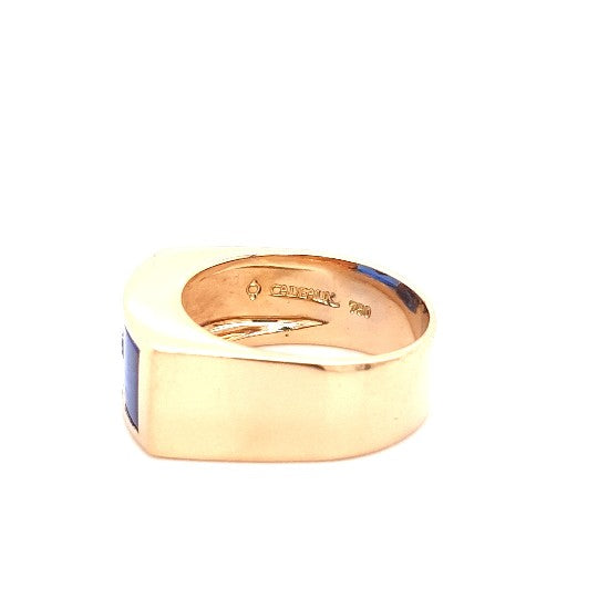 Cadeaux Herren Ring Gelb Gold 750 18 kt Brillant Schmuckstein Blau 196940