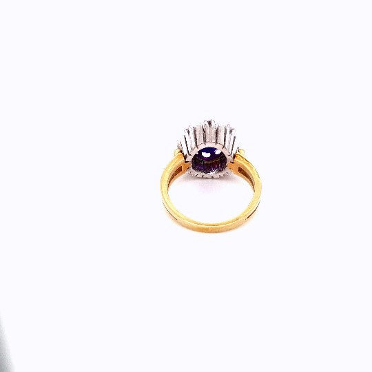 Damen Ring Gelbgold Weißgold lila Schmuckstein 8 Brillanten je ca.0,05 ct