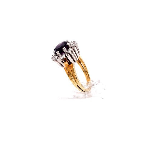 Damen Ring Gelbgold Weißgold lila Schmuckstein 8 Brillanten je ca.0,05 ct