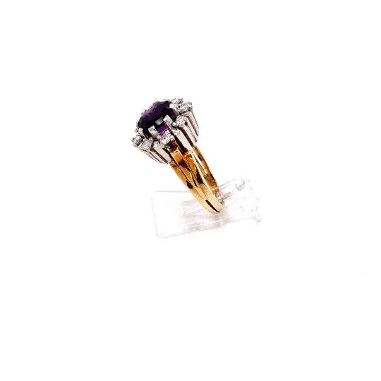Damen Ring Gelbgold Weißgold lila Schmuckstein 8 Brillanten je ca.0,05 ct