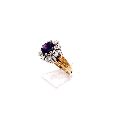Damen Ring Gelbgold Weißgold lila Schmuckstein 8 Brillanten je ca.0,05 ct
