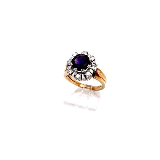 Damen Ring Gelbgold Weißgold lila Schmuckstein 8 Brillanten je ca.0,05 ct