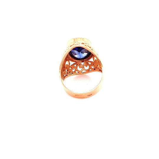 Damen Herren Ring 583 Gold blauer Schmuckstein 193726