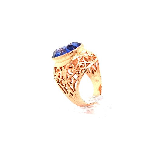 Damen Herren Ring 583 Gold blauer Schmuckstein 193726