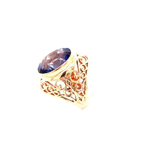 Damen Herren Ring 583 Gold blauer Schmuckstein 193726