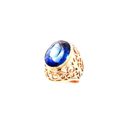 Damen Herren Ring 583 Gold blauer Schmuckstein 193726
