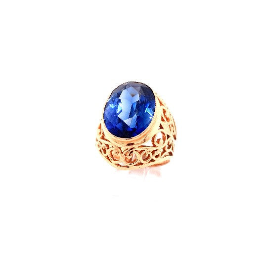 Damen Herren Ring 583 Gold blauer Schmuckstein 193726