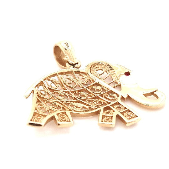 Anhänger Elefant 585 14 kt Gold Roter Schmuckstein Unisex