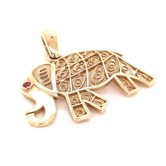 Anhänger Elefant 585 14 kt Gold Roter Schmuckstein Unisex