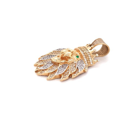 Löwen Anhänger Gelbgold 585 14 kt. Krone Zirkonia grüne Schmucksteine