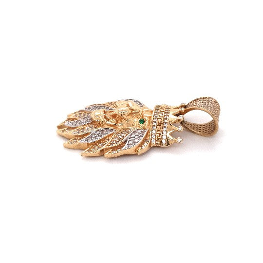 Löwen Anhänger Gelbgold 585 14 kt. Krone Zirkonia grüne Schmucksteine