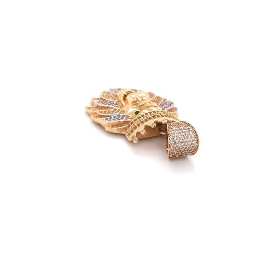 Löwen Anhänger Gelbgold 585 14 kt. Krone Zirkonia grüne Schmucksteine