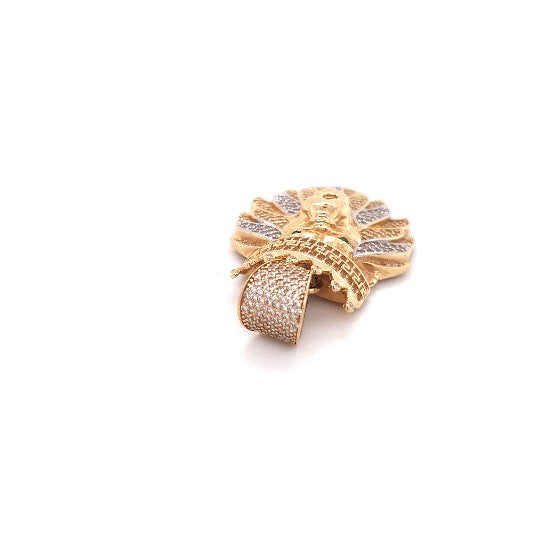 Löwen Anhänger Gelbgold 585 14 kt. Krone Zirkonia grüne Schmucksteine