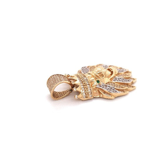 Löwen Anhänger Gelbgold 585 14 kt. Krone Zirkonia grüne Schmucksteine
