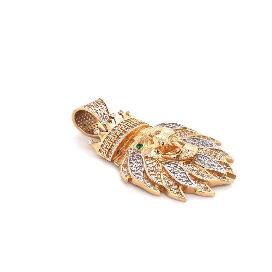 Löwen Anhänger Gelbgold 585 14 kt. Krone Zirkonia grüne Schmucksteine