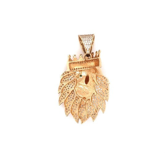Löwen Anhänger Gelbgold 585 14 kt. Krone Zirkonia grüne Schmucksteine