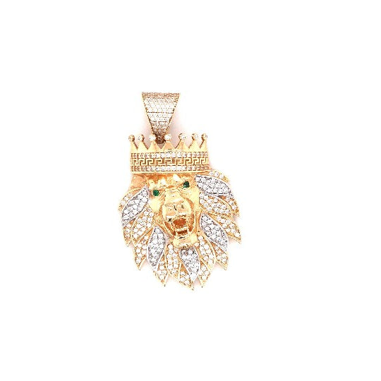 Löwen Anhänger Gelbgold 585 14 kt. Krone Zirkonia grüne Schmucksteine