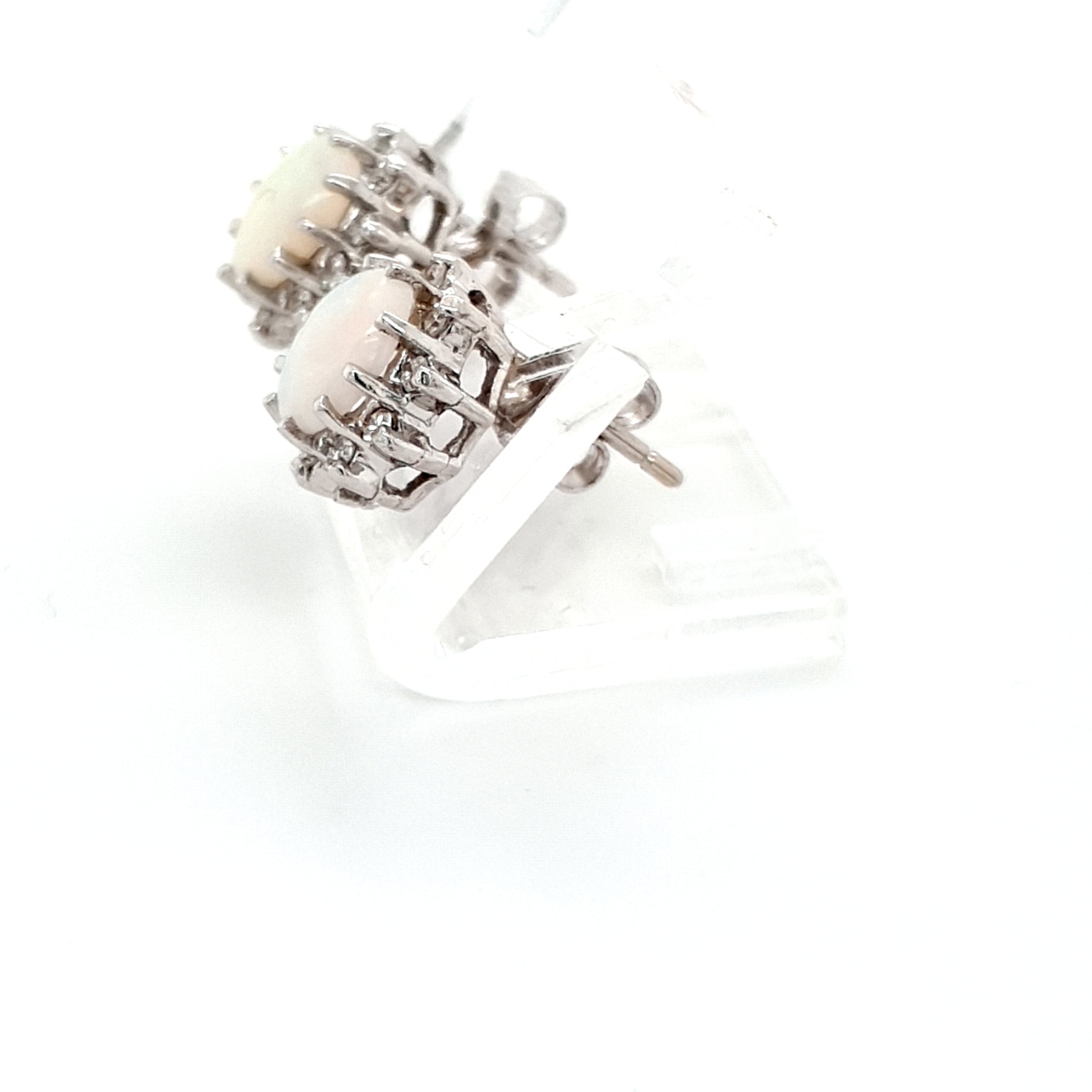 Damen Ohrstecker Weißgold 585/ 14 kt. Opal 20 Brillanten Schmuck Geschenk