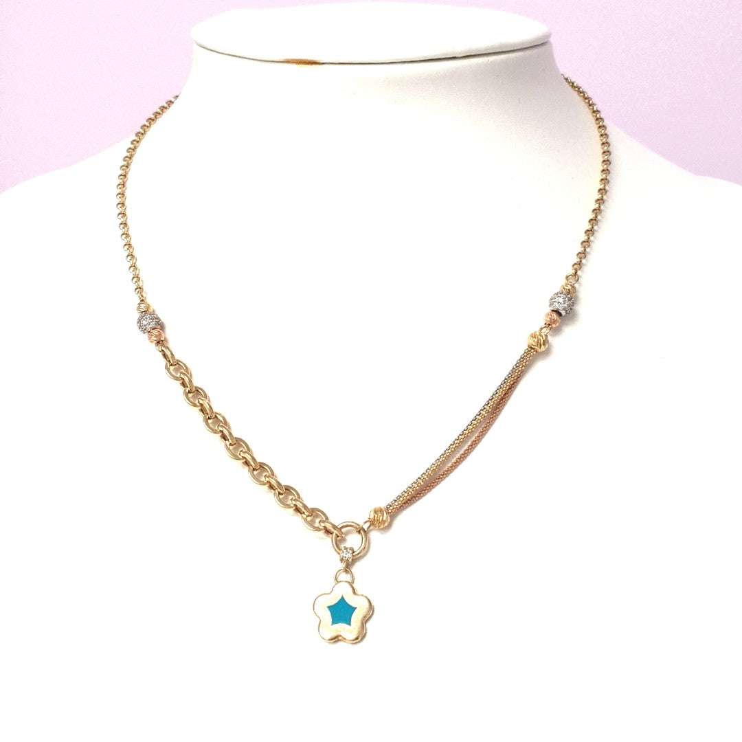 Collier Gelbgold Weißgold Rotgold 585 14 kt. Zirkonia Anhänger Damen Schmuck 189625