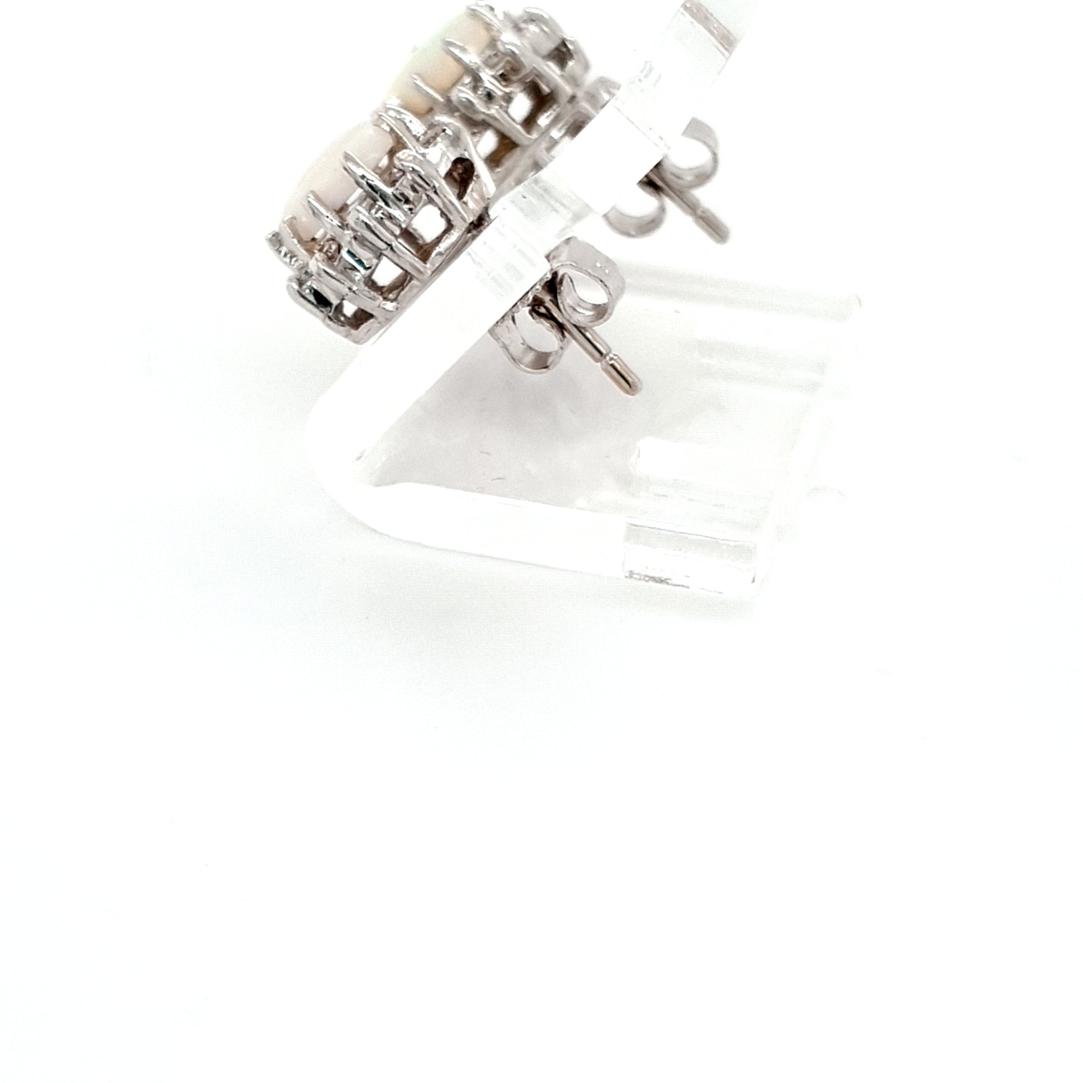 Damen Ohrstecker Weißgold 585/ 14 kt. Opal 20 Brillanten Schmuck Geschenk