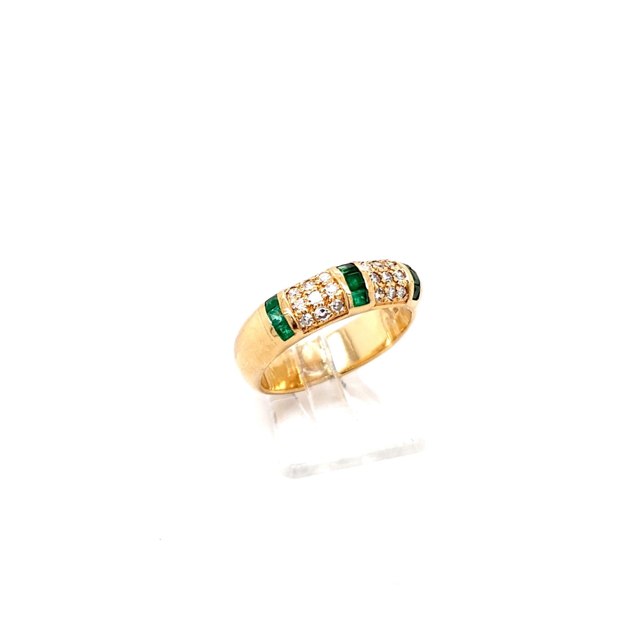 Damen Ring *55* Gelb Gold Brillanten Grüne Schmucksteine