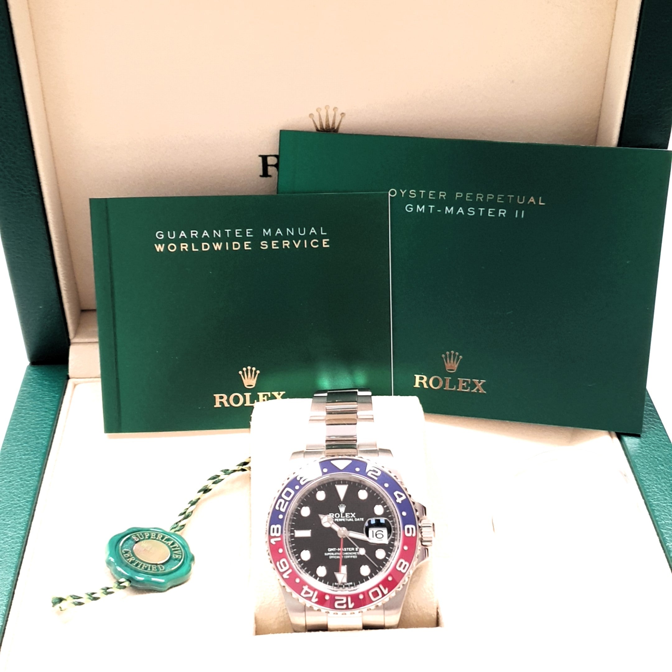 Rolex GMT Master II Pepsi Weiß Gold 750 Ref.116719BLRO Herren 40 mm