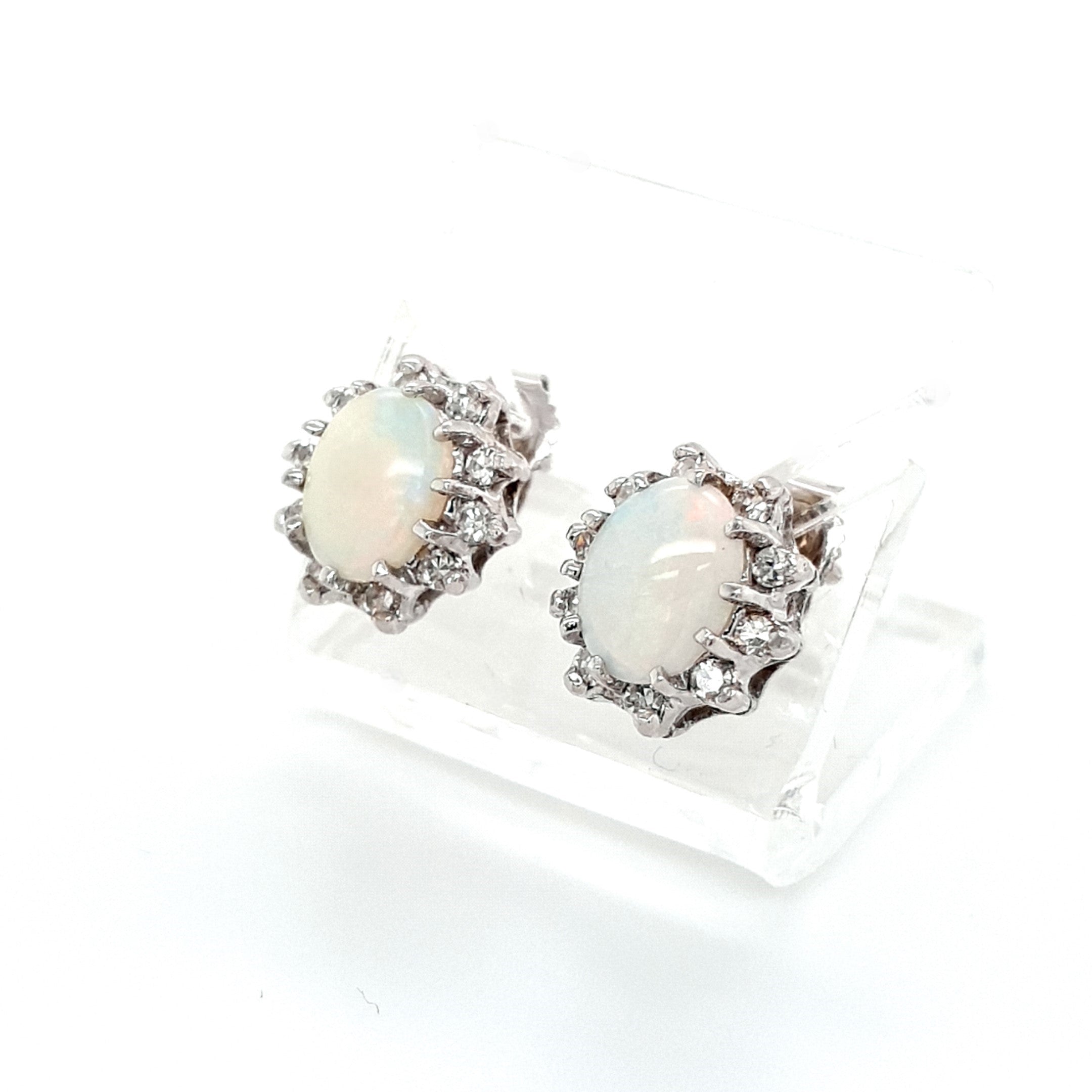 Damen Ohrstecker Weißgold 585/ 14 kt. Opal 20 Brillanten Schmuck Geschenk