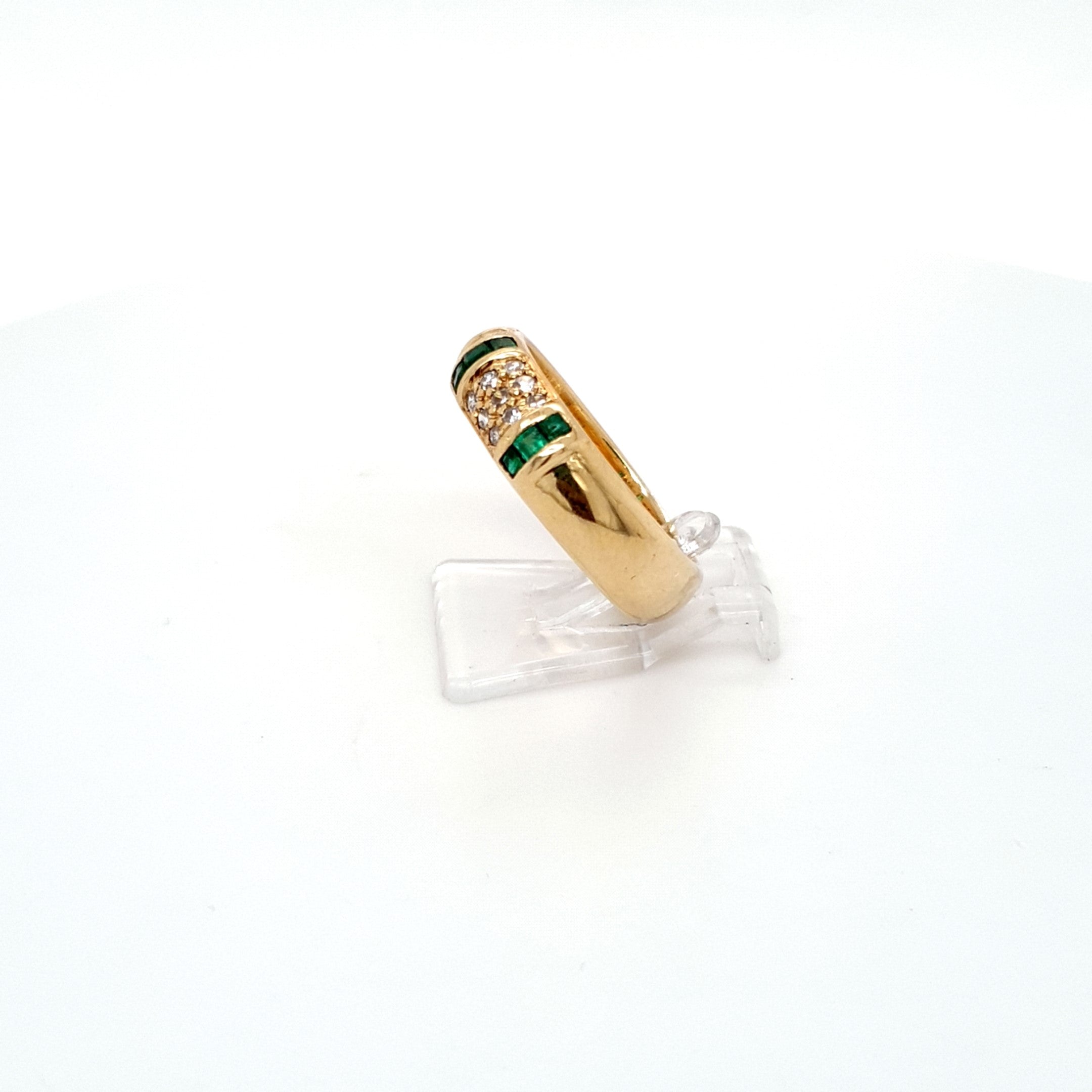 Damen Ring *55* Gelb Gold Brillanten Grüne Schmucksteine