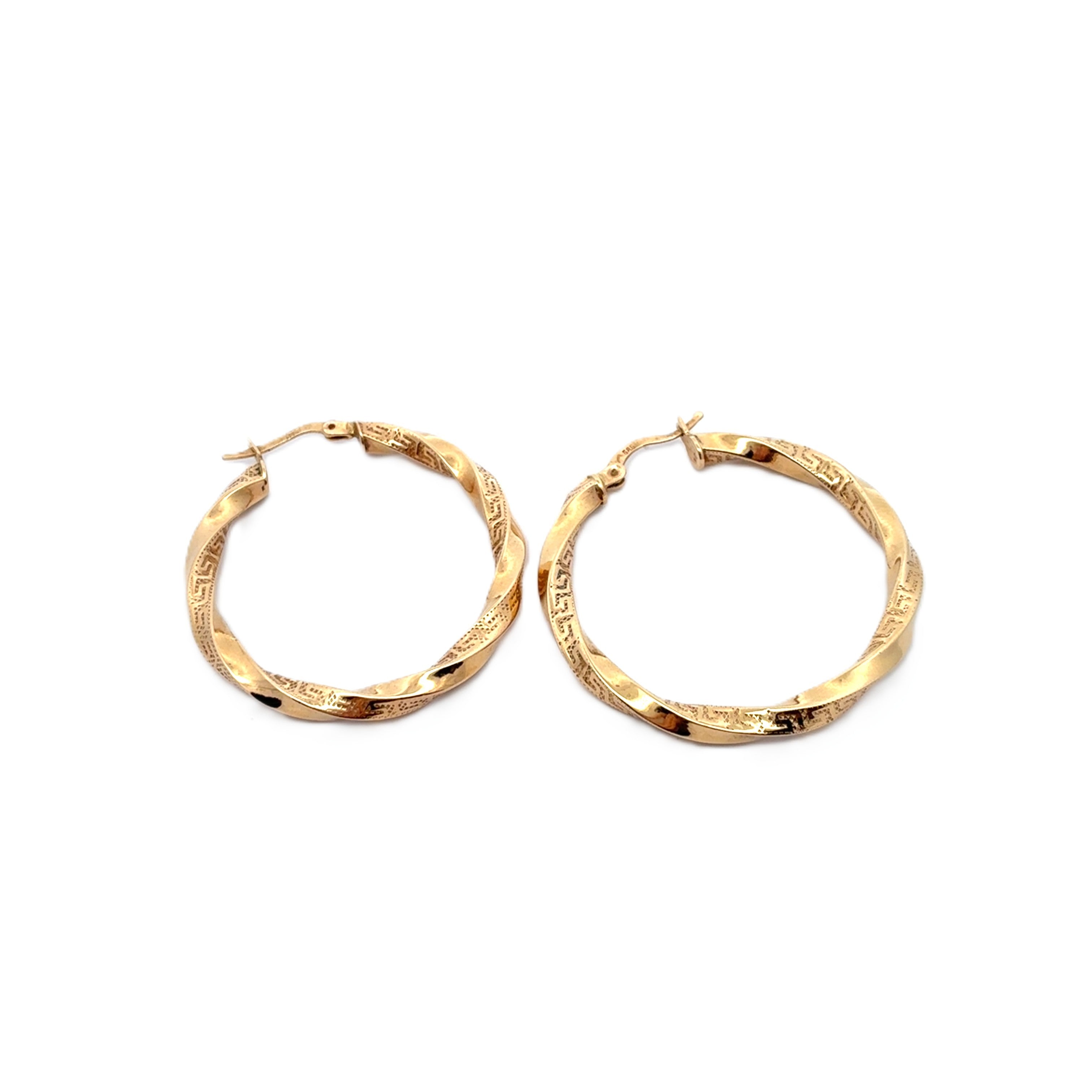 Damen Ohrringe Creolen Gelb Gold Mäander Muster 585 / 14kt
