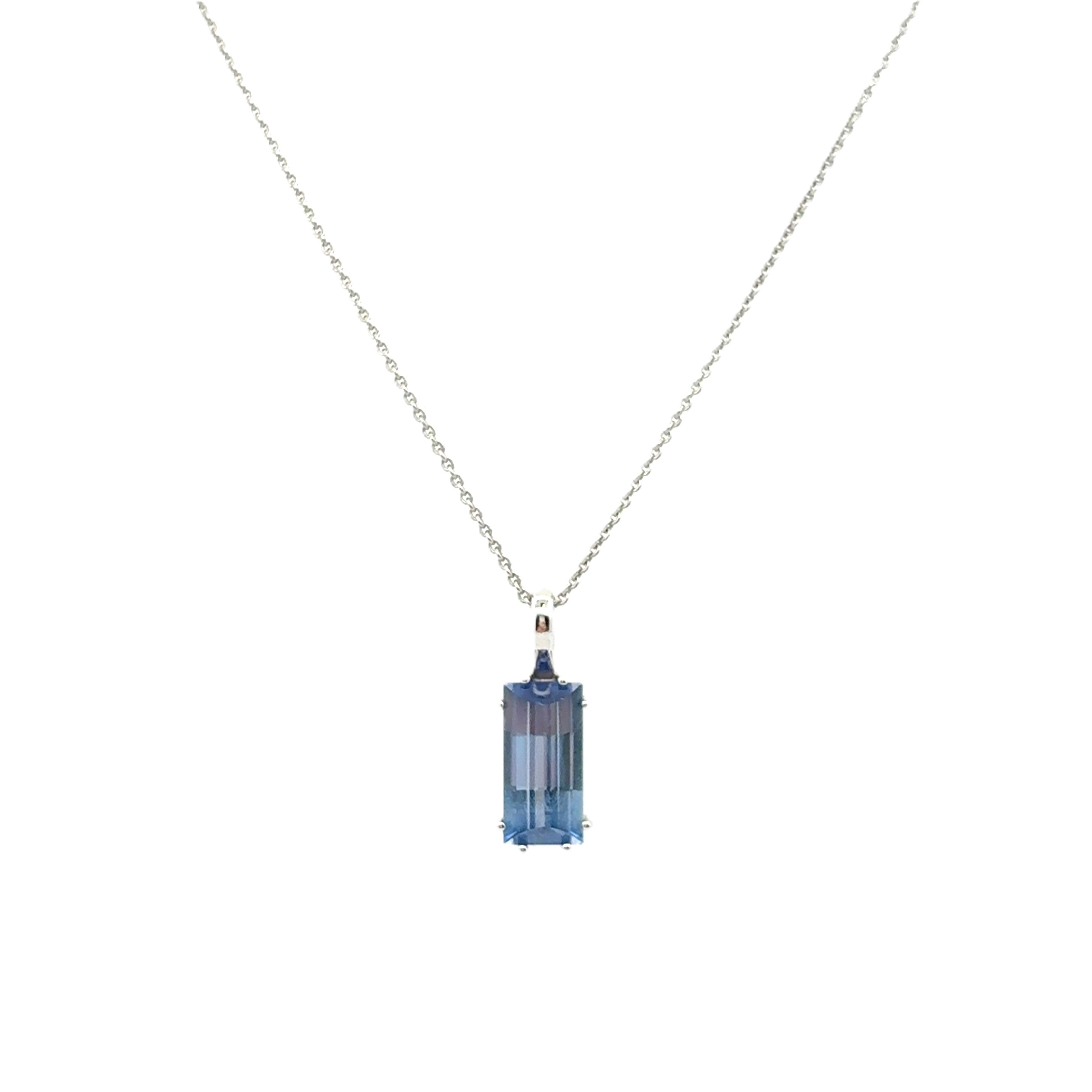 Damen Kette Weißgold 750/18 kt Anhänger Schmuckstein Blau